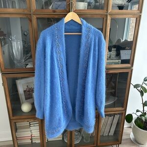 Blue Embellished Women's Cardigan